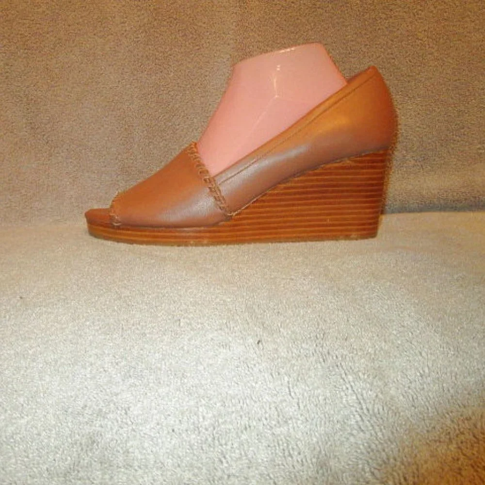 Jack Rogers Palmer Stacked Wedge Sandals Womens Size 10 Whipstitched Leather